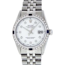 Rolex Stainless Steel Diamond and Sapphire DateJust Men's Wristwatch