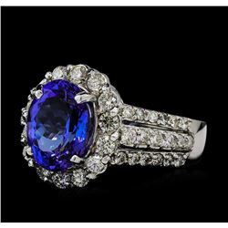 3.57 ctw Tanzanite and Diamond Ring - 14KT White Gold