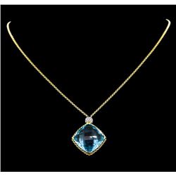 20.00 ctw Blue Topaz and Diamond Necklace - 18KT Yellow Gold