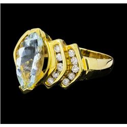 2.00 ctw Aquamarine and Diamond Ring - 14KT Yellow Gold