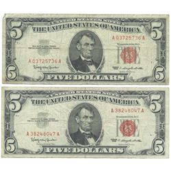 1963 $5 Fine Red Seal Bill Lot of 2