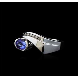 0.86 ctw Tanzanite and Diamond Ring - 14KT White Gold