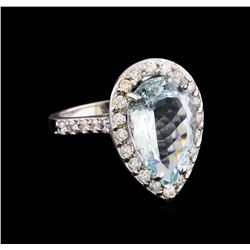 5.58 ctw Aquamarine and Diamond Ring - 14KT White Gold