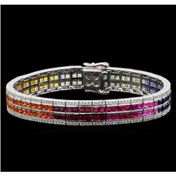 14.45 ctw Multi Color Sapphire and Diamond Bracelet - 14KT White Gold