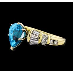 3.26 ctw Blue Zircon and Diamond Ring - 14KT Yellow Gold