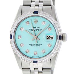 Rolex Mens SS Blue Diamond And Sapphire Datejust Wriswatch