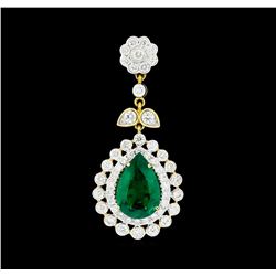 3.61 ctw Emerald And Diamond Pendant - 18KT Yellow Gold with Rhoidum Plating