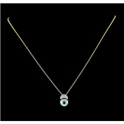 Pearl and Diamond Pendant With Chain - 14KT White Gold