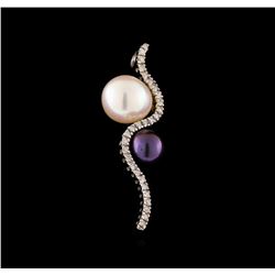 0.15 ctw Diamond and Pearl Pendant - 14KT White Gold