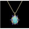 Image 1 : 12.73 ctw Opal, Tanzanite and Diamond Pendant With Chain - 14KT Yellow Gold