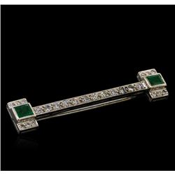 0.56 ctw Emerald and Diamond Pin - 10KT White Gold