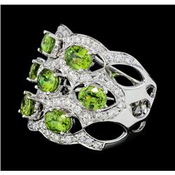 3.23 ctw Demantoid Garnet And Diamond Ring - 14KT White Gold