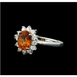 1.60 ctw Mandarin Spessartite and Diamond Ring - 14KT White Gold