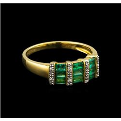 0.84 ctw Emerald and Diamond Ring - 14KT Yellow Gold