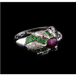 1.40 ctw Ruby, Tsavorite and Diamond Ring - 18KT White Gold