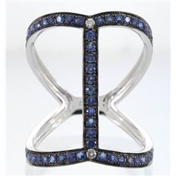 Blue Sapphire and Diamond Ring - 14KT White Gold