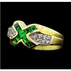 1.00 ctw Tsavorite and Diamond "X" Ring - 14KT Yellow Gold