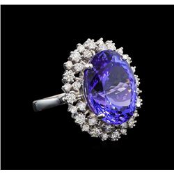 GIA Cert 16.94 ctw Tanzanite and Diamond Ring - 14KT White Gold