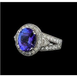 3.91 ctw Tanzanite and Diamond Ring - 14KT White Gold