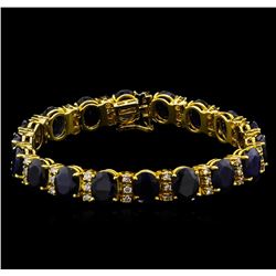 42.04 ctw Blue Sapphire and Diamond Bracelet - 14KT Yellow Gold