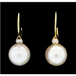 Pearl and Diamond Earrings - 14KT Yellow Gold