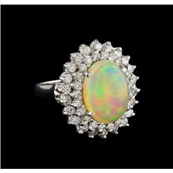 5.14 ctw Opal and Diamond Ring - 14KT White Gold