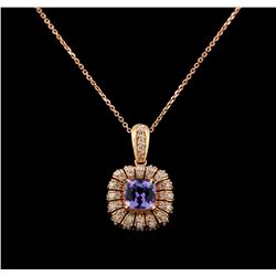 14KT Rose Gold 1.76 ctw Tanzanite and Diamond Pendant With Chain