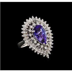 14KT White Gold 4.96 ctw Tanzanite and Diamond Ring