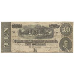 1864 $10 The Confederate States of America Note T-68 CC