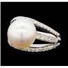 Image 1 : Pearl and Diamond Ring - 18KT White Gold