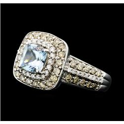 1.00 ctw Aquamarine and Diamond Ring - 14KT White Gold