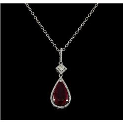 6.47 ctw Ruby and Diamond Pendant With Chain - 14KT White Gold