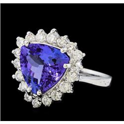 3.70 ctw Tanzanite and Diamond Ring - 14KT White Gold