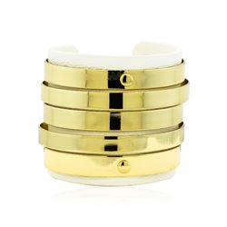 Multi Bangle Design Cuff Bracelet - Metal and Leather