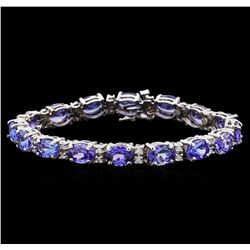 22.58 ctw Tanzanite and Diamond Bracelet - 14KT White Gold