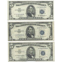 1953 $5 Silver Certificate Currency Lot of 3