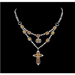 11.41 ctw Orange Sapphire and Diamond Necklace - 18KT White Gold