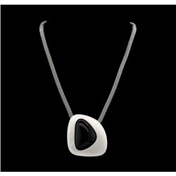 Asymmetry Stone Pendant Short Necklace - Rhodium