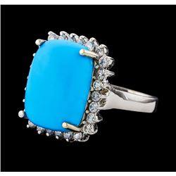 9.37 ctw Turquoise and Diamond Ring - 14KT White Gold