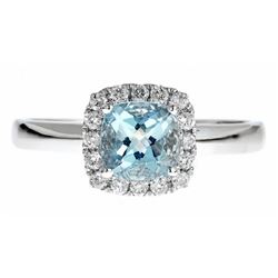 0.76 ctw Aquamarine and Diamond Ring - 14KT White Gold