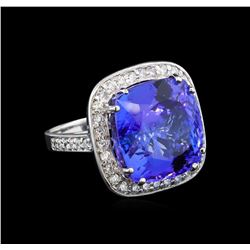 GIA Cert 21.38 ctw Tanzanite and Diamond Ring - 14KT White Gold