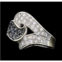 0.90 ctw White and Black Diamond Ring - 14KT White Gold