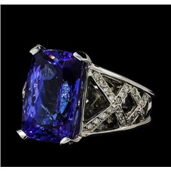 13.27 ctw Tanzanite and Diamond Ring - 14KT White Gold