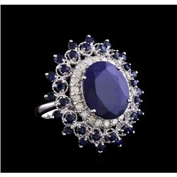 13.31 ctw Sapphire and Diamond Ring - 14KT White Gold