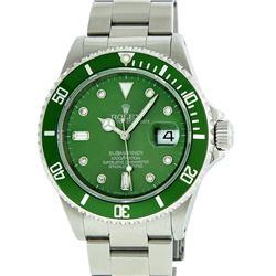 Mens Rolex Stainless Steel Green Diamond 8 + 2 Baguette Submariner