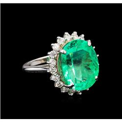 GIA Cert 13.76 ctw Emerald and Diamond Ring - 14KT White Gold