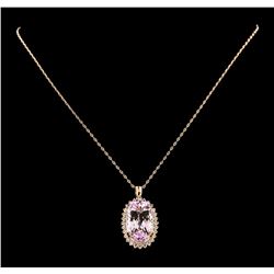 28.74 ctw Kunzite and Diamond Pendant With Chain - 14KT Rose Gold