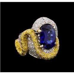 8.16 ctw Sapphire and Diamond Ring - 18KT White Gold