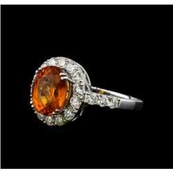 3.50 ctw Mandarin Spessartite and Diamond Ring - 14KT White Gold