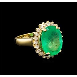 GIA Cert 7.11 ctw Emerald and Diamond Ring - 14KT Yellow Gold